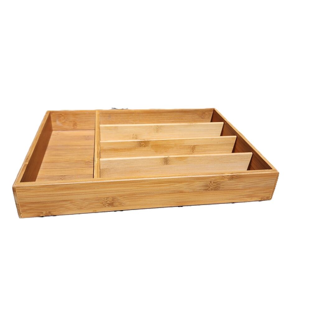 Genuine Bamboo Office Cutlery Organizer Drawer Storage Tray